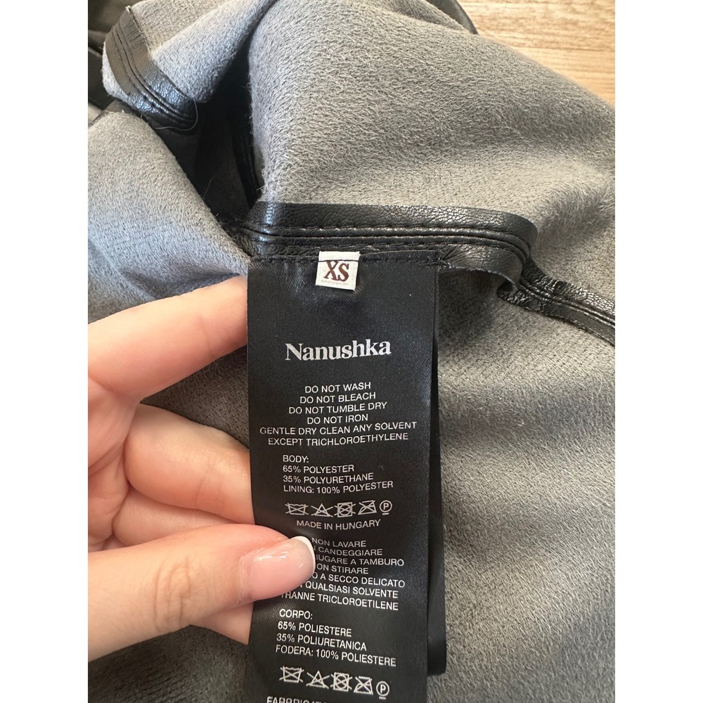 Nanushka Black Vegan Leather Snap Front Shirt Jacket XS Faux Leather Shacket - Picture 3 of 5